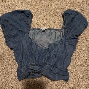 Cottagecore Cropped Puff Sleeve Top With Ties Size S